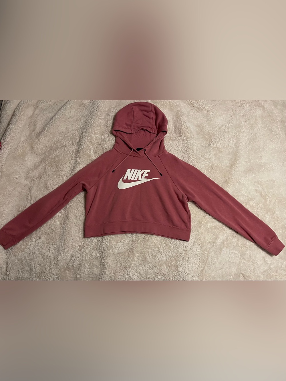Nike Womens Cropped Pullover Hoodie Medium Pink White Swoosh Logo Activewear